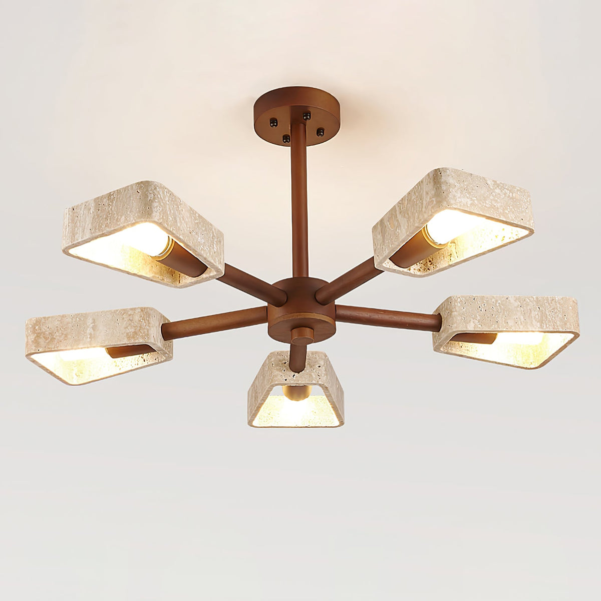 Elementa Travertine Chandelier — Modern Wood & Stone Pendant Light