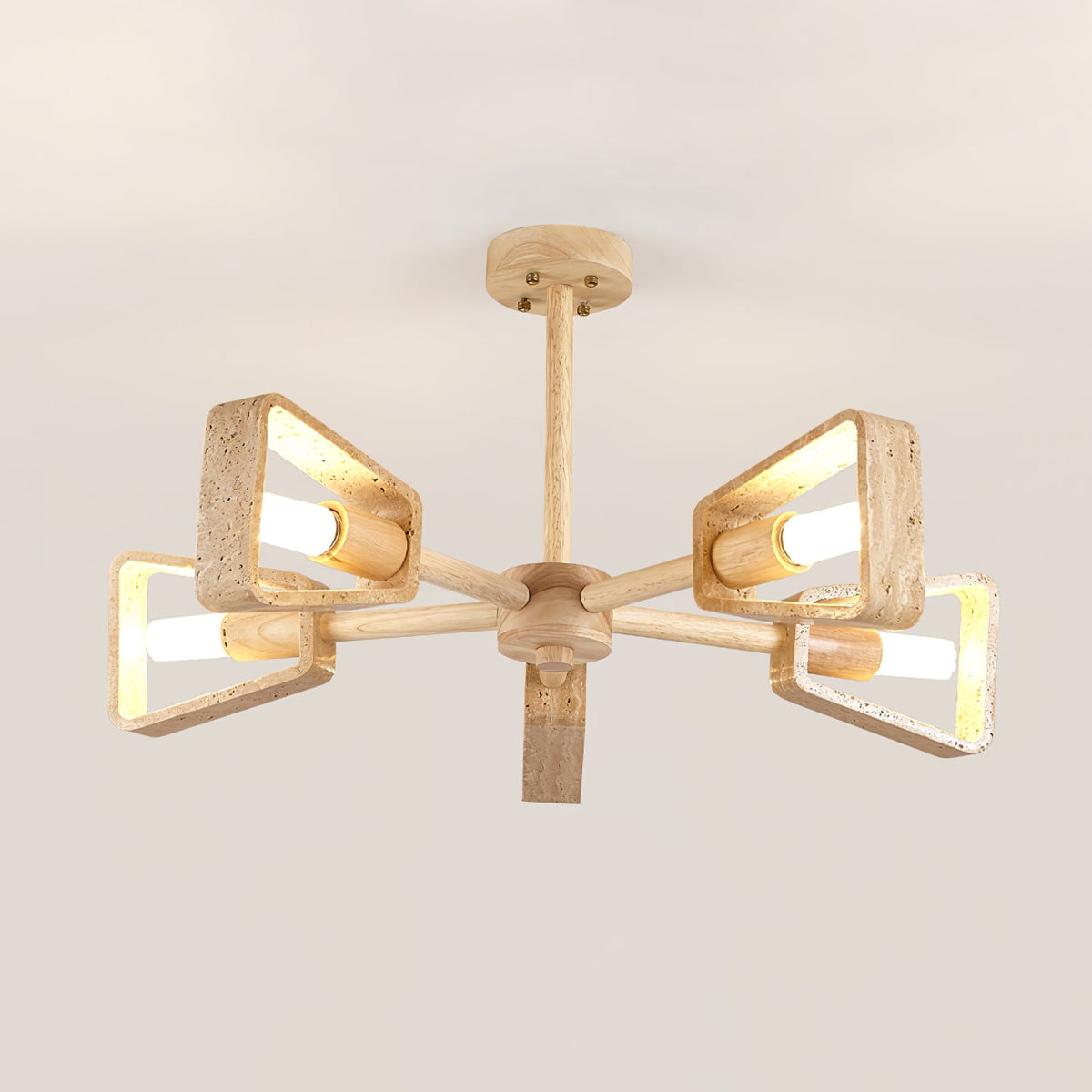 Elementa Travertine Chandelier — Modern Wood & Stone Pendant Light