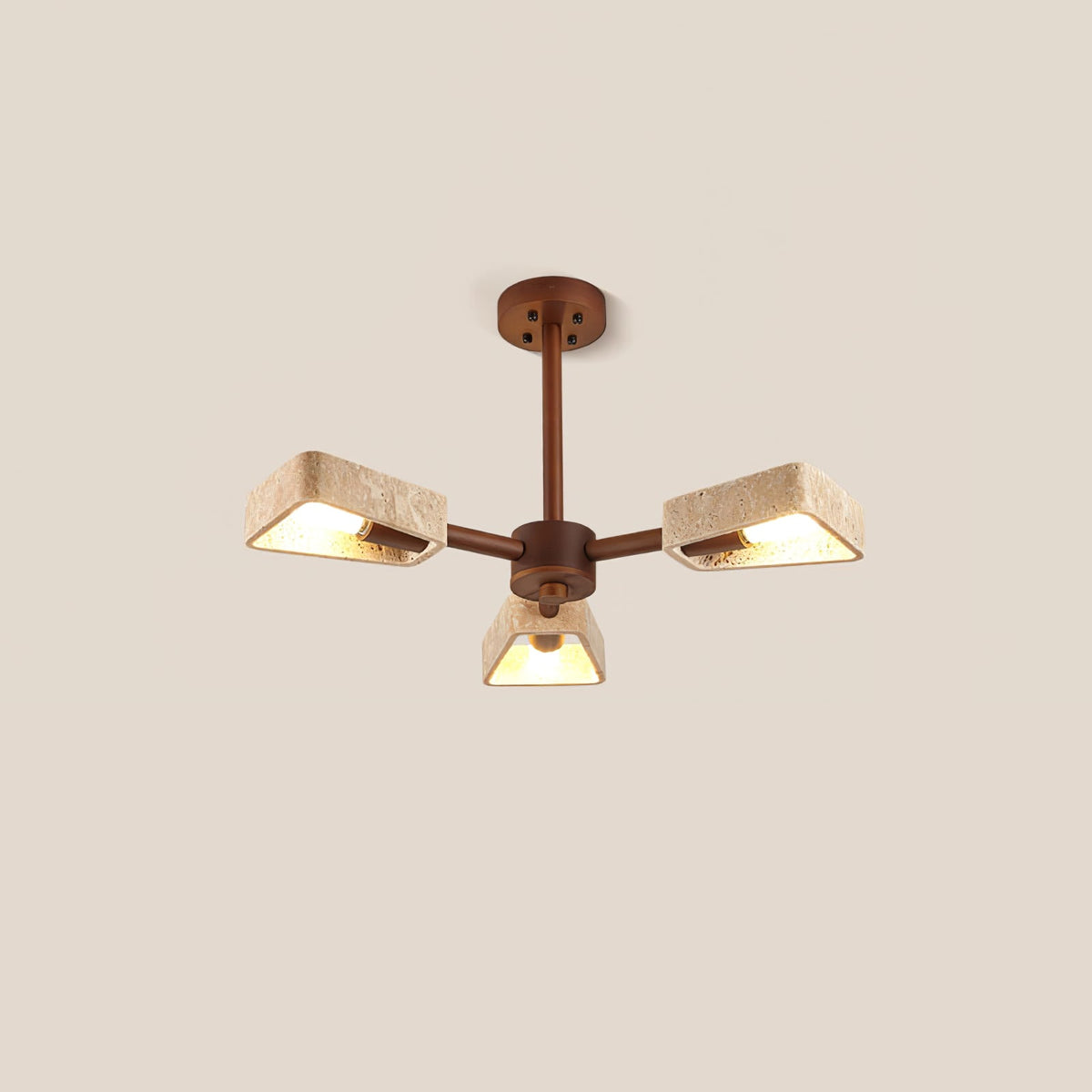 Elementa Travertine Chandelier — Modern Wood & Stone Pendant Light