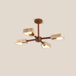 Elementa Travertine Chandelier — Modern Wood & Stone Pendant Light