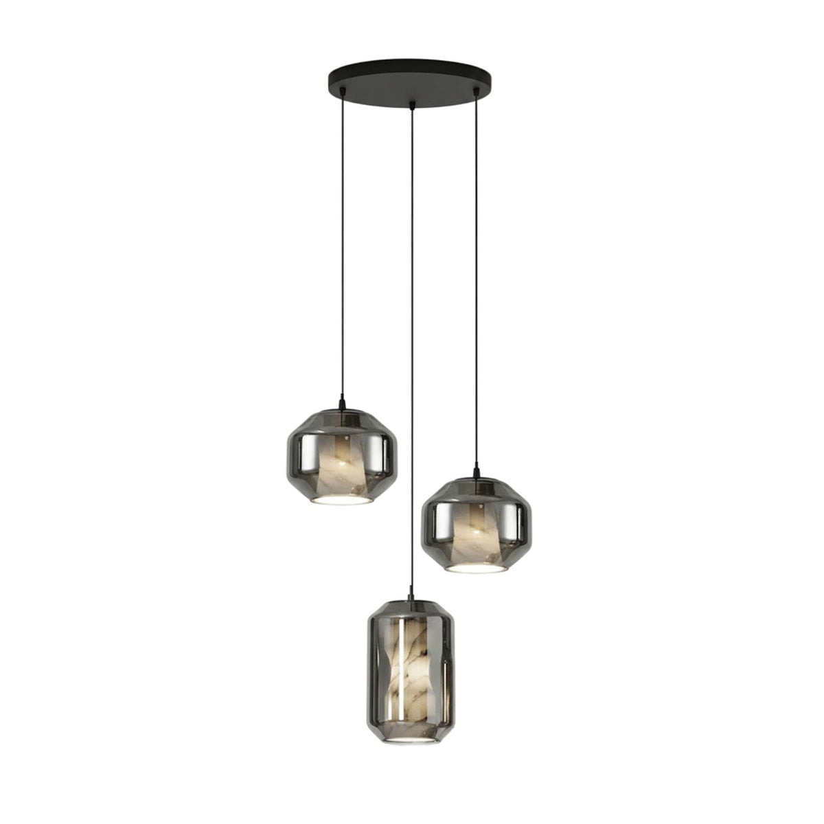 Hand-Carved Alabaster Cylinder Pendant Light in Glass Shell