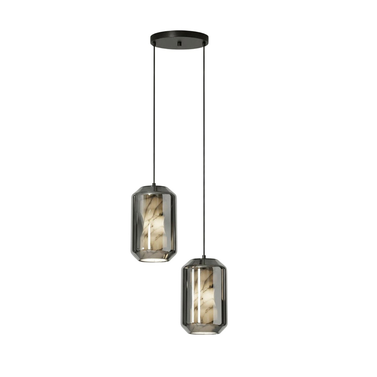 Hand-Carved Alabaster Cylinder Pendant Light in Glass Shell