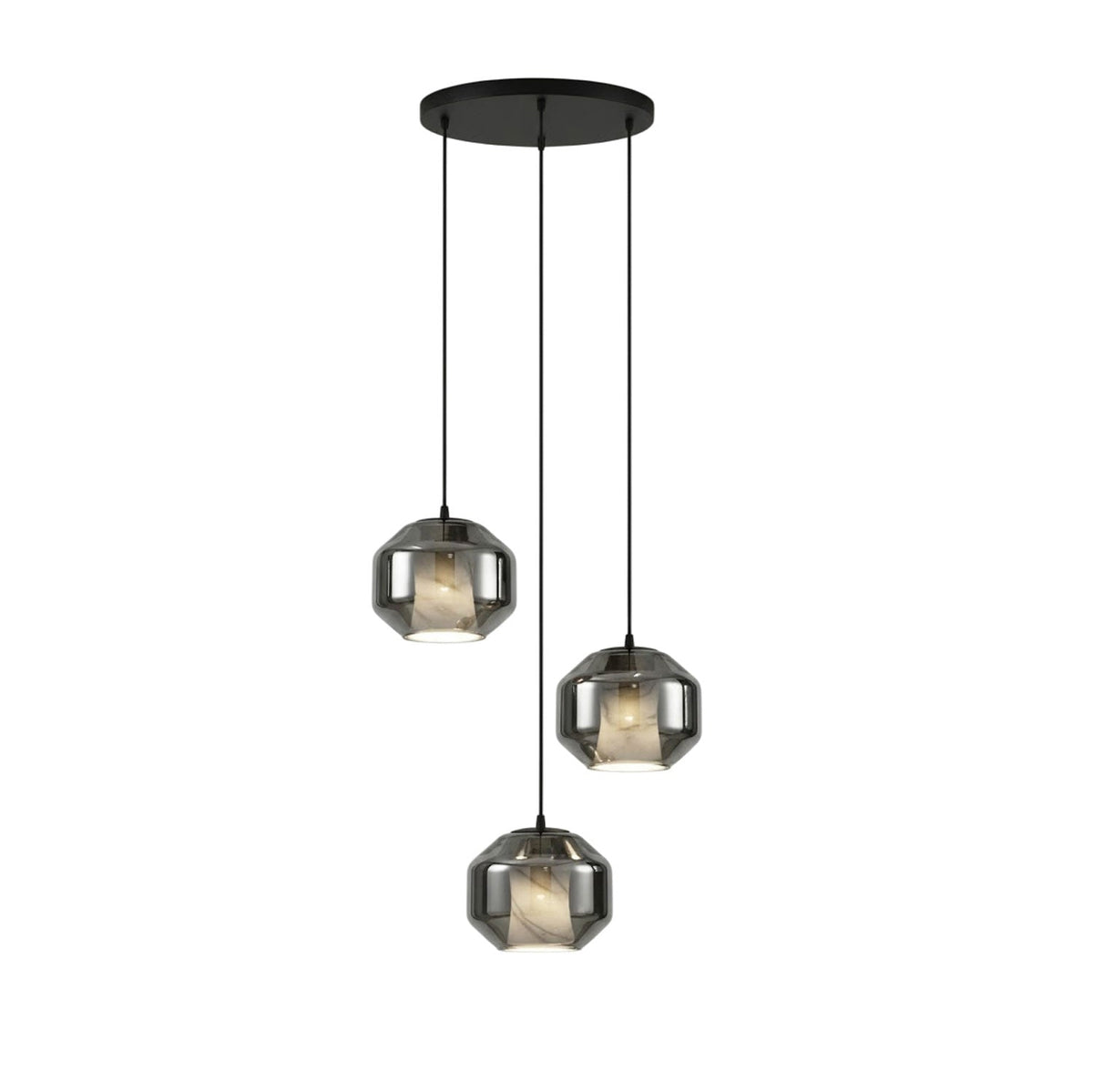 Hand-Carved Alabaster Cylinder Pendant Light in Glass Shell