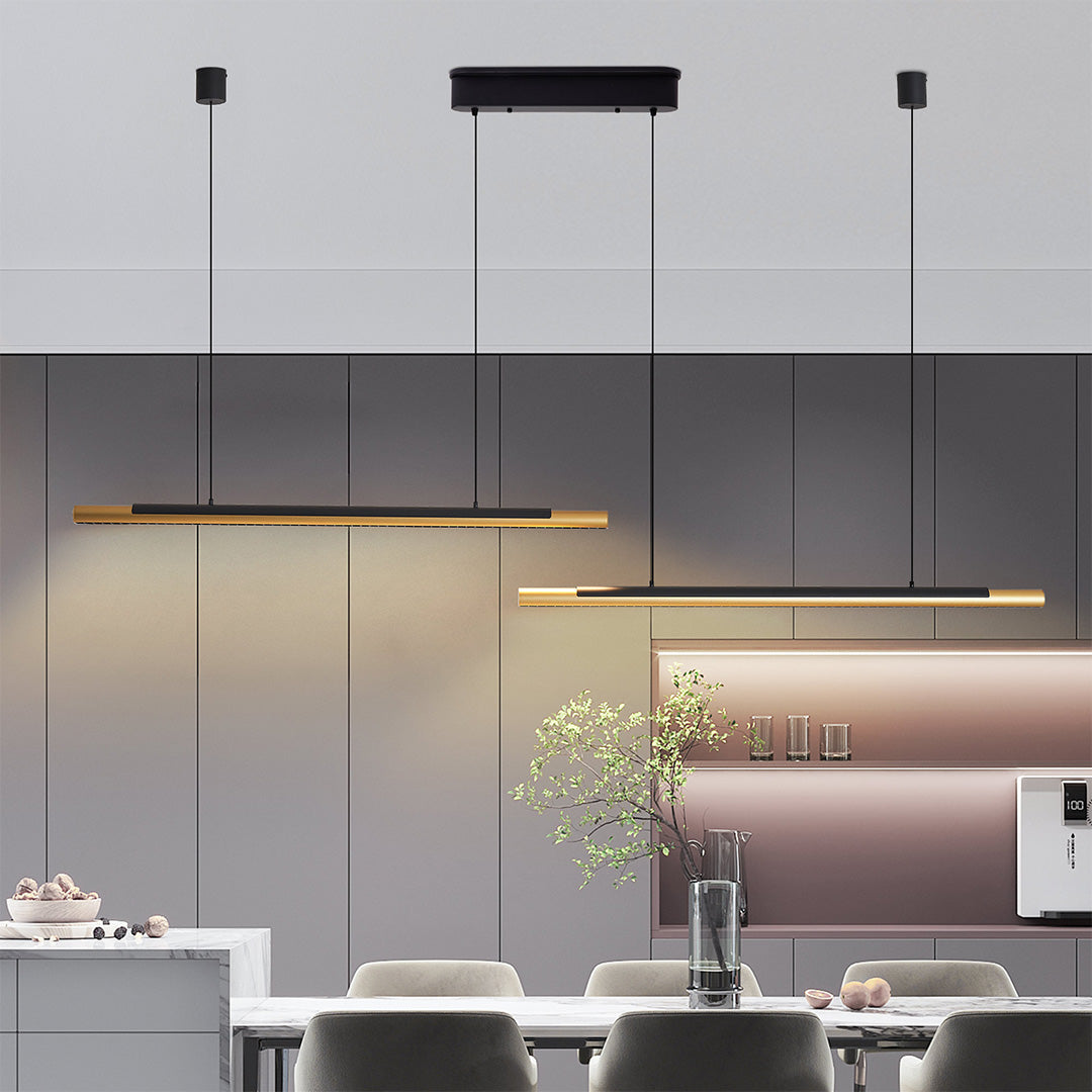 Modern Dual-Head Linear LED Pendant Light in Gold and Black