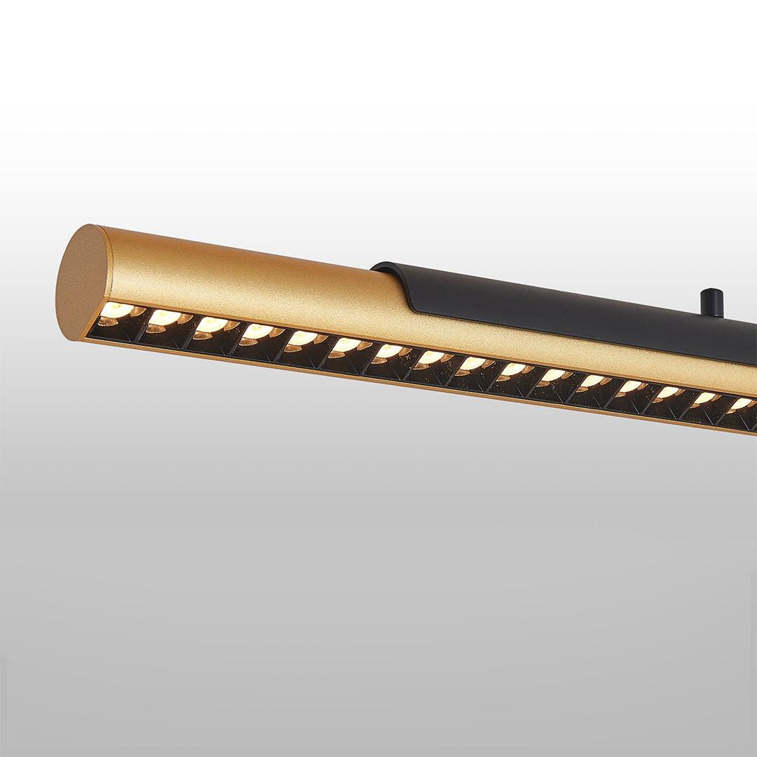 Modern Dual-Head Linear LED Pendant Light in Gold and Black