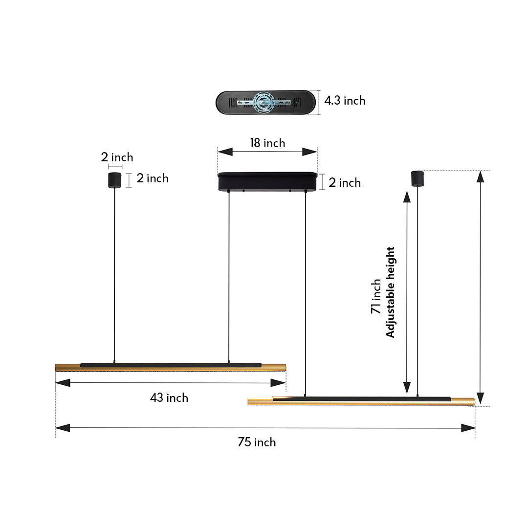 Modern Dual-Head Linear LED Pendant Light in Gold and Black