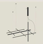 Linear Grid LED Pendant Light in Black or Gold | Modern Geometric Chandelier