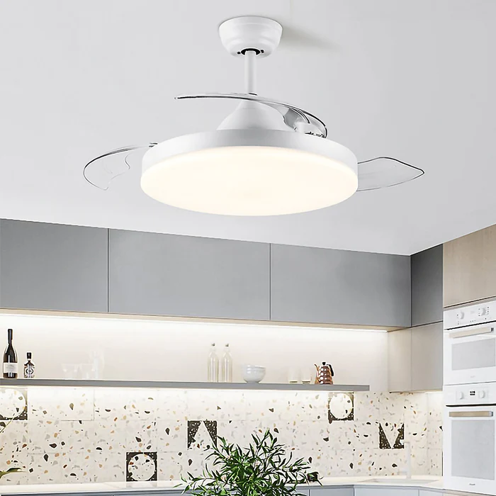 Sleek Flush Mount Ceiling Fan With Led Light