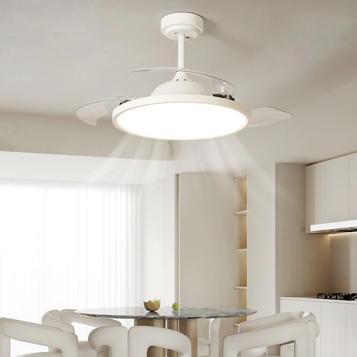 White Simple Flush Ceiling Fan With Led Lights