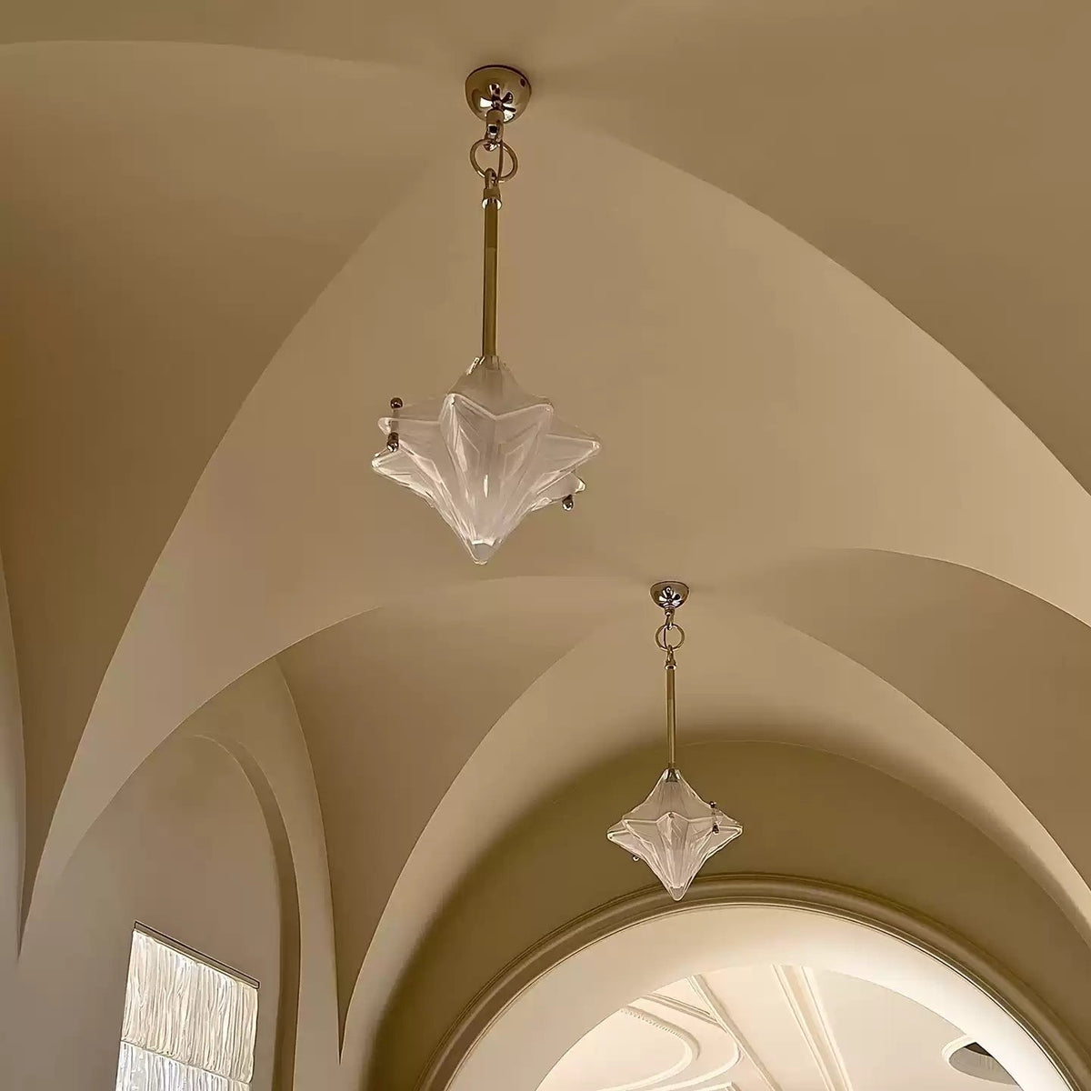 Prismatic Star Pendant Light – Crystal Glass Ceiling Lamp for Dining & Living Spaces