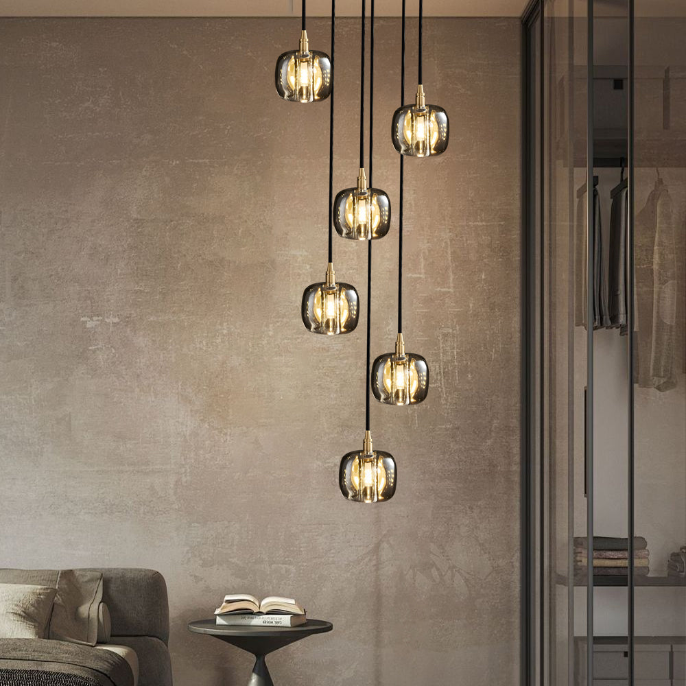 Long Spiral Cubes Crystal Pendant Light Dimmable Chandelier For Staircase