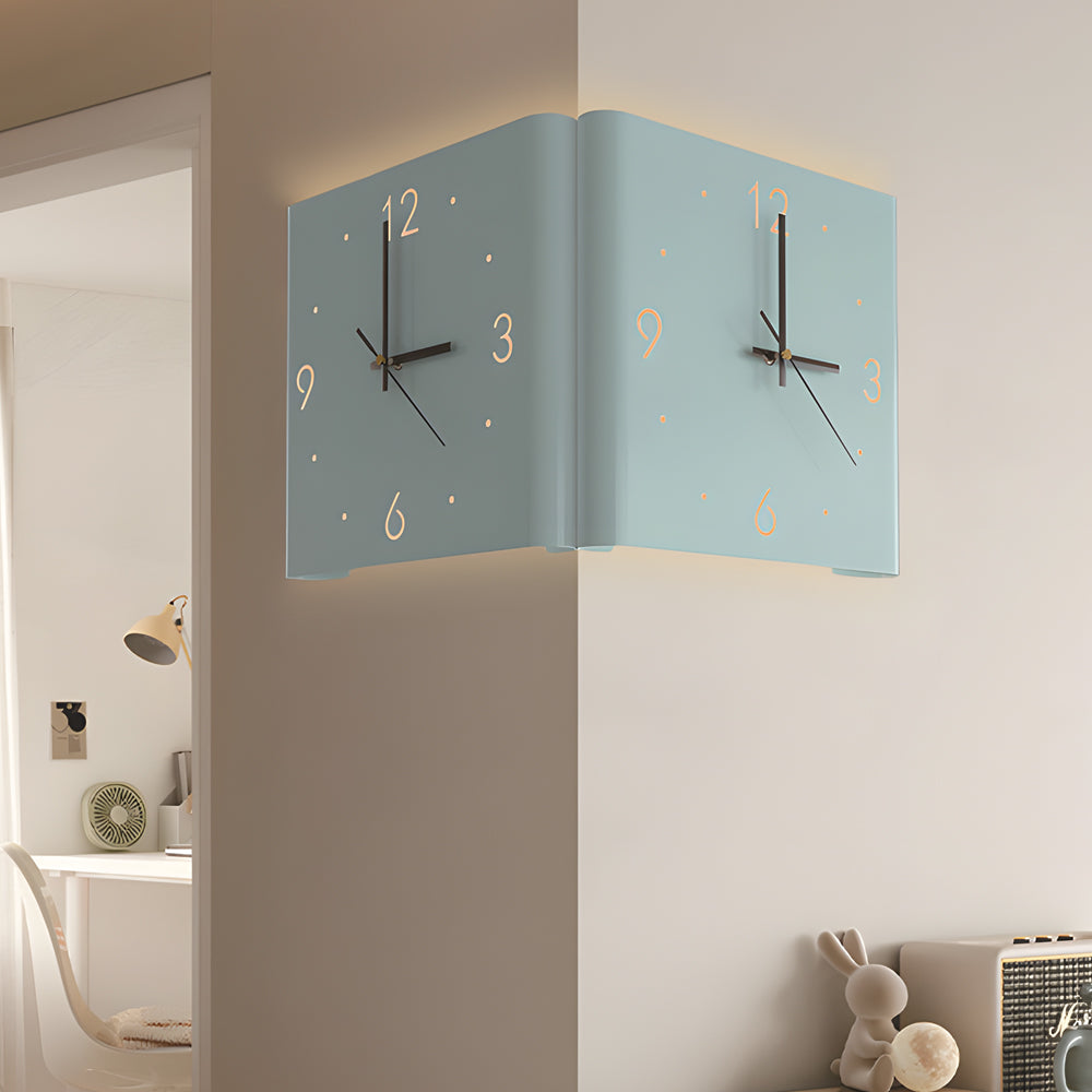 Square Metal Silent Backlit Led Corner Wall Clock Modern Wall Decor