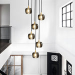 Long Spiral Cubes Crystal Pendant Light Dimmable Chandelier For Staircase