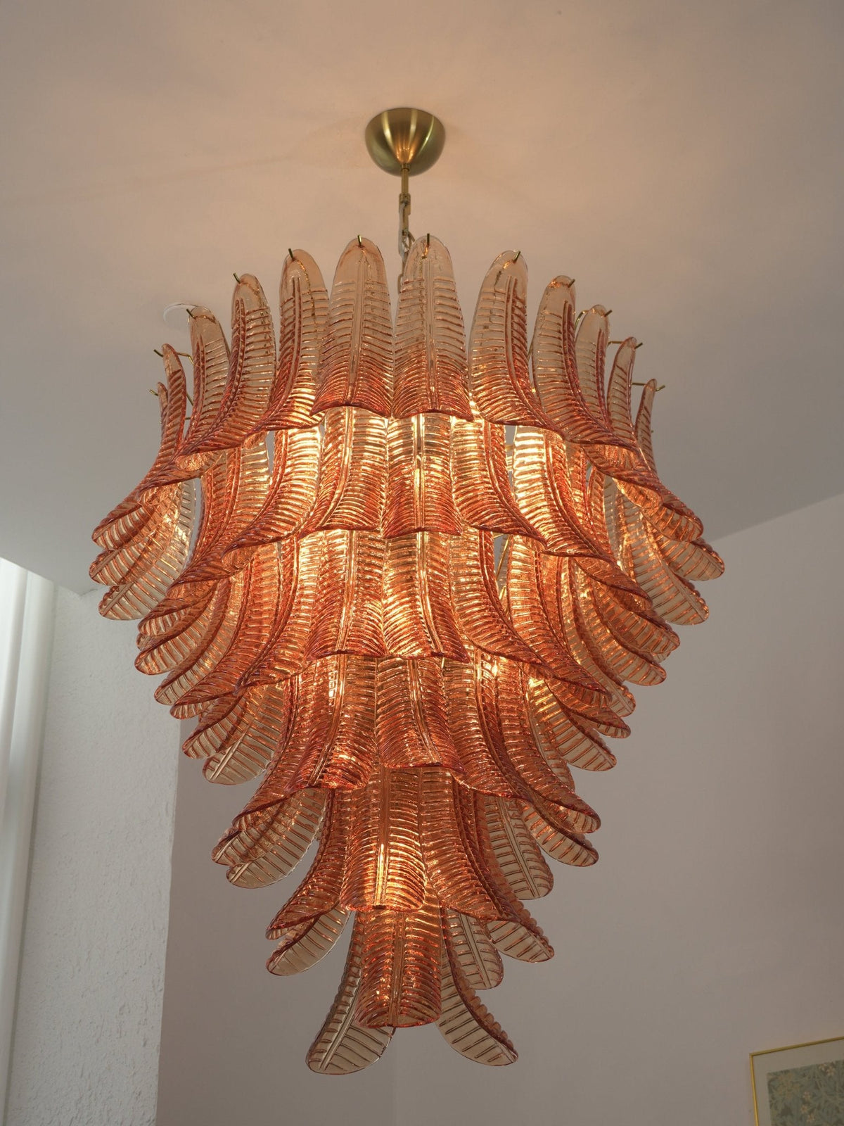 Amber Leaf Cascade Chandelier — Modern Art Glass Pendant for Dining Room