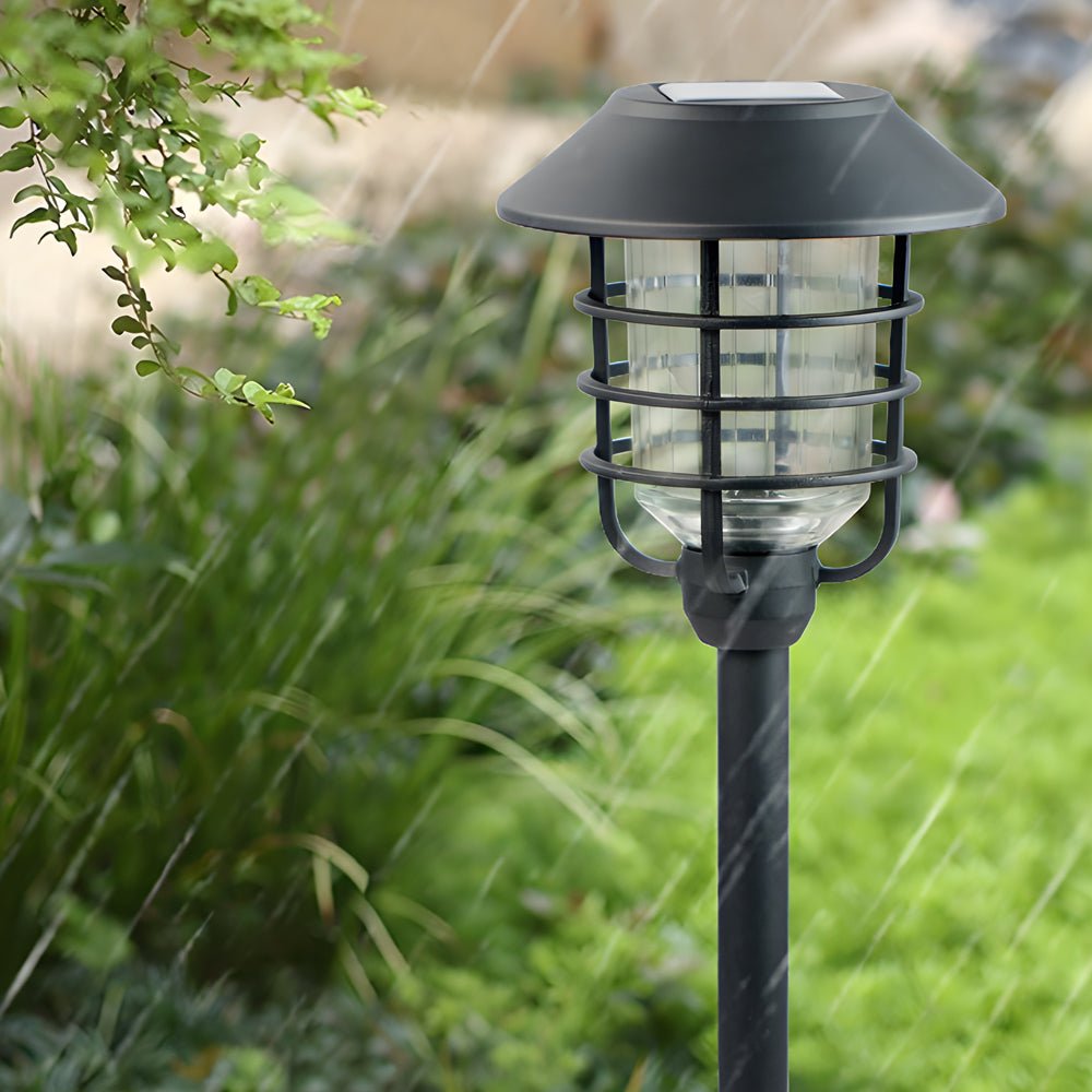 Solar Pathway Lights with Hat Top and Wire-Circled Lampshade