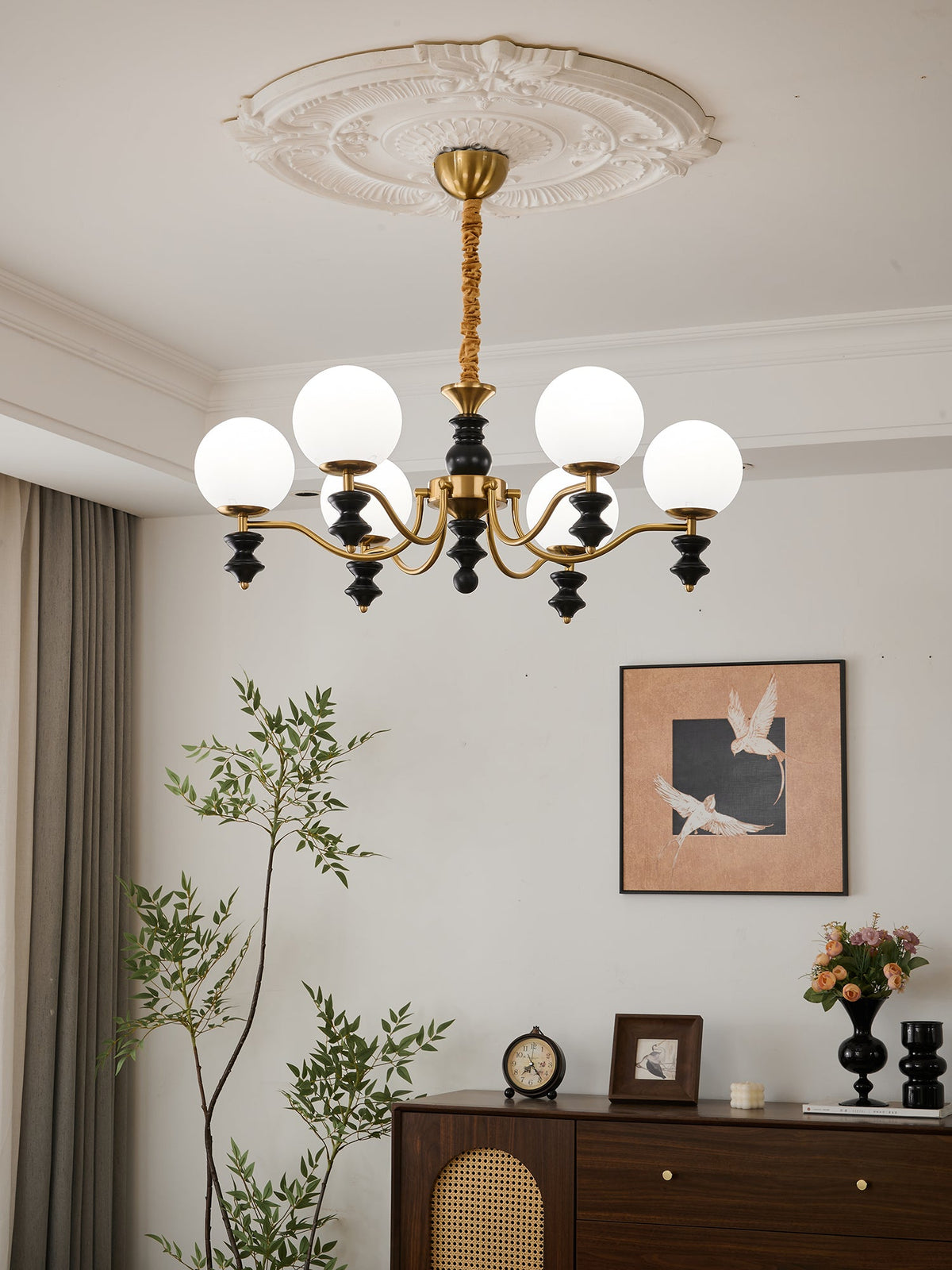Cadence Chandelier – Modern Wood and Glass Pendant Light for Dining Room and Living Room