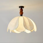 Roswyn Petal Flush Mount Ceiling Light in Walnut and Beige Fabric
