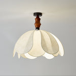 Roswyn Petal Flush Mount Ceiling Light in Walnut and Beige Fabric