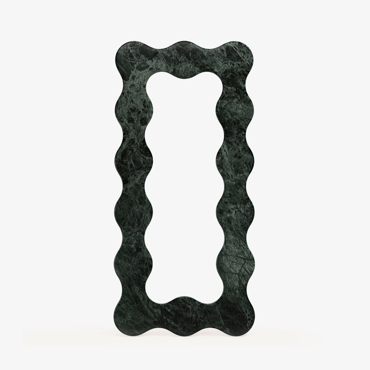 Serpentine Vert Marble Mirror Frame — Sculptural Wavy Edge Wall Mirror