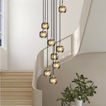 Long Spiral Cubes Crystal Pendant Light Dimmable Chandelier For Staircase
