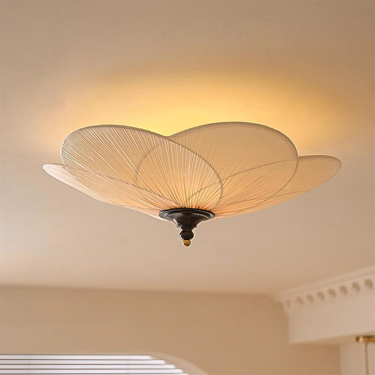 Amara Bloom Flush Mount Ceiling Light – Modern Fabric & Wood Semi-Flush Fixture