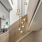 Long Spiral Cubes Crystal Pendant Light Dimmable Chandelier For Staircase