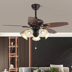 Lily Bloom Ceiling Fan Light with Wood Blades and Amber Glass