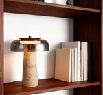 Strata Table Lamp in Yellow Travertine with Smoked Glass Shade