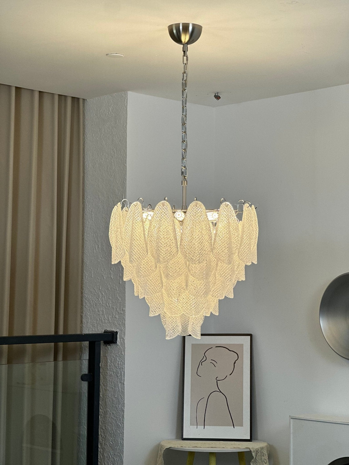Murano Glass Teardrop Chandelier in Polished Metal for Modern Interiors