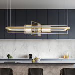 Rectangular Iron Frame Glass Decor Led Chandeliers Hanging Lights