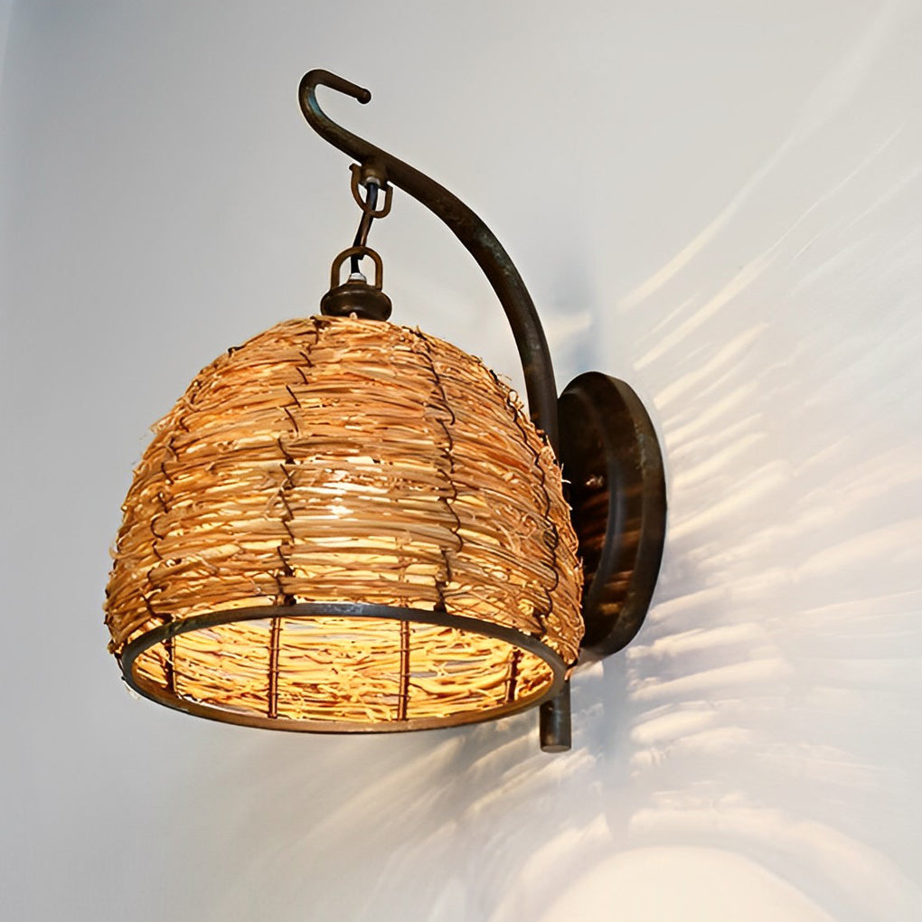 Hand Weaving Rattan Wall Light Fixture Ha088253