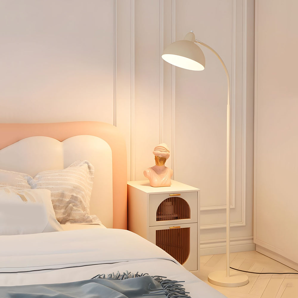 White Task Chrome Arc Floor Lamp With Dome Shade