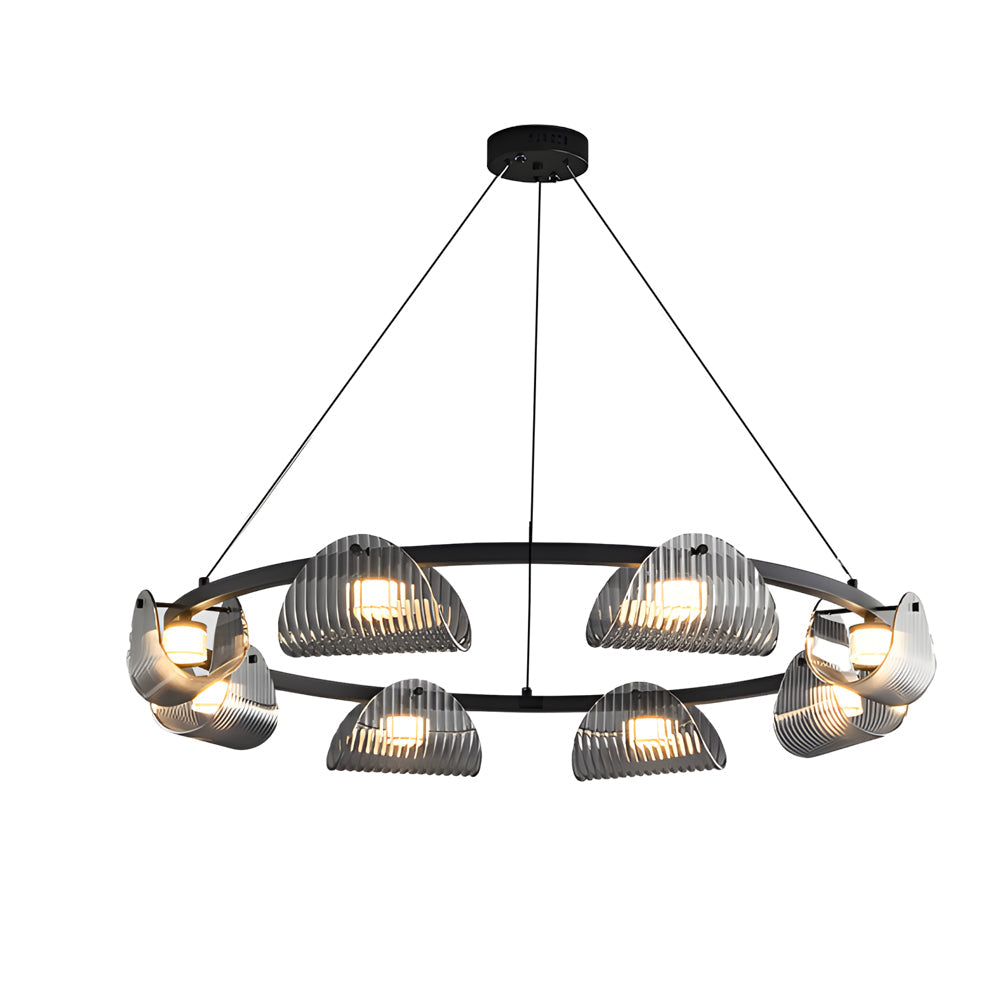 Round 6 8 10 Lights Curved Striped Glass Led Dimmable Nordic Chandelier Li002764
