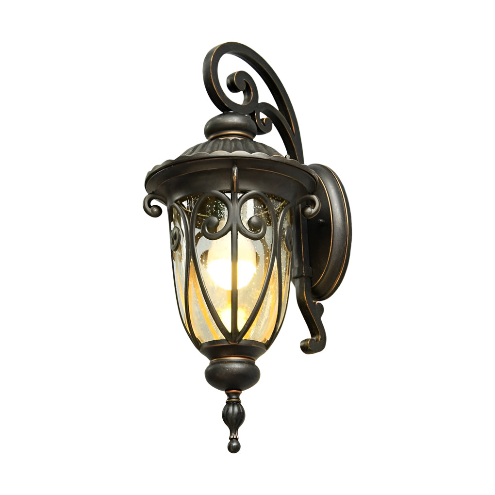 1 Light Antique Black Waterproof Seeded Glass Outdoor Wall Light