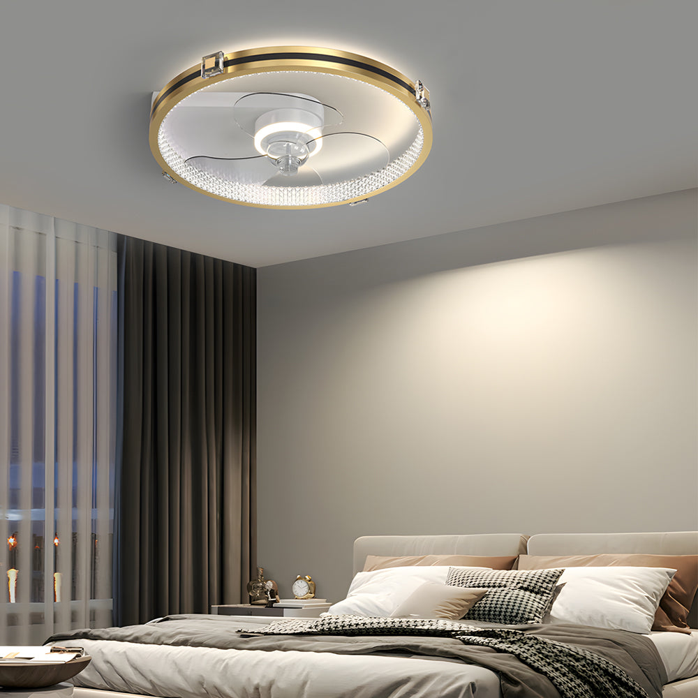 Creative Ring Led Three Step Dimming Mute Gold Modern Fans Ceiling With Lights