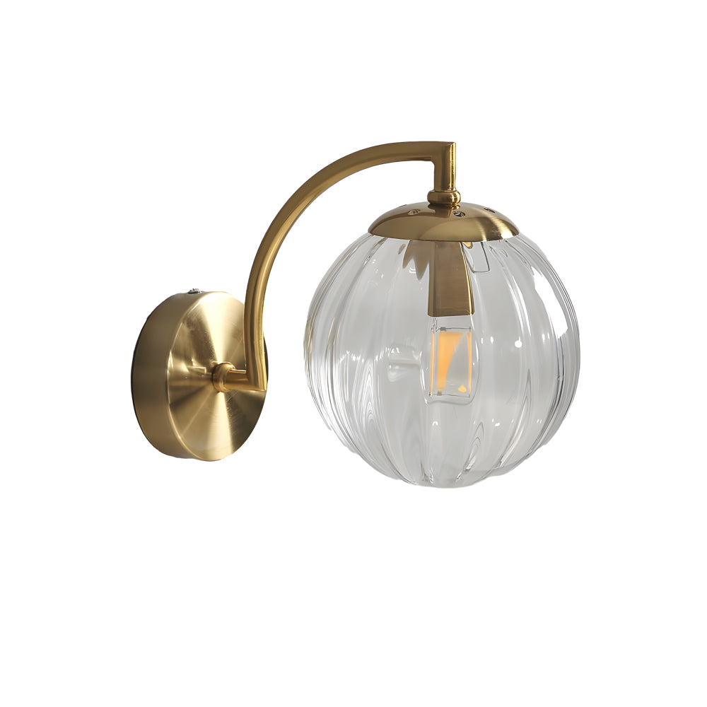 1 Light Curved Arm Wall Sconce With Ball Rib Glass Ball Shade