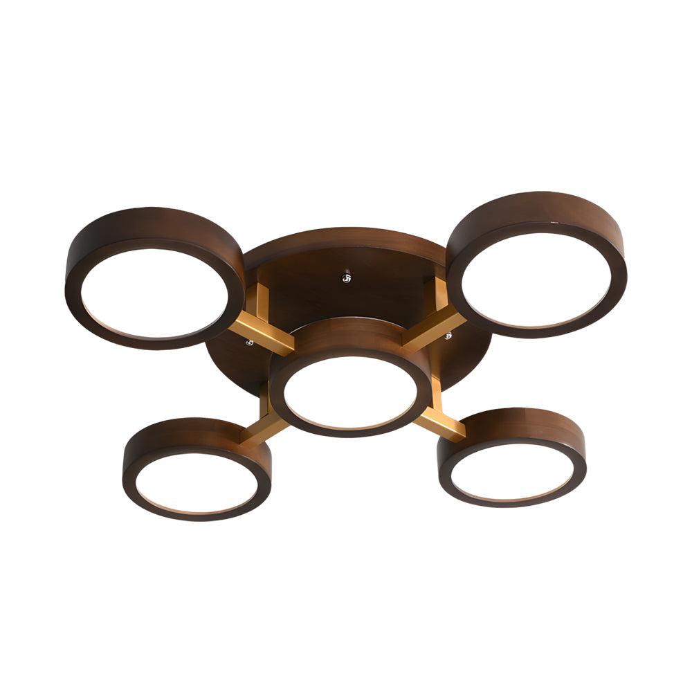 Modern Sputnik 3 4 5 Light Walnut Circles Flush Mount Led Ceiling Light