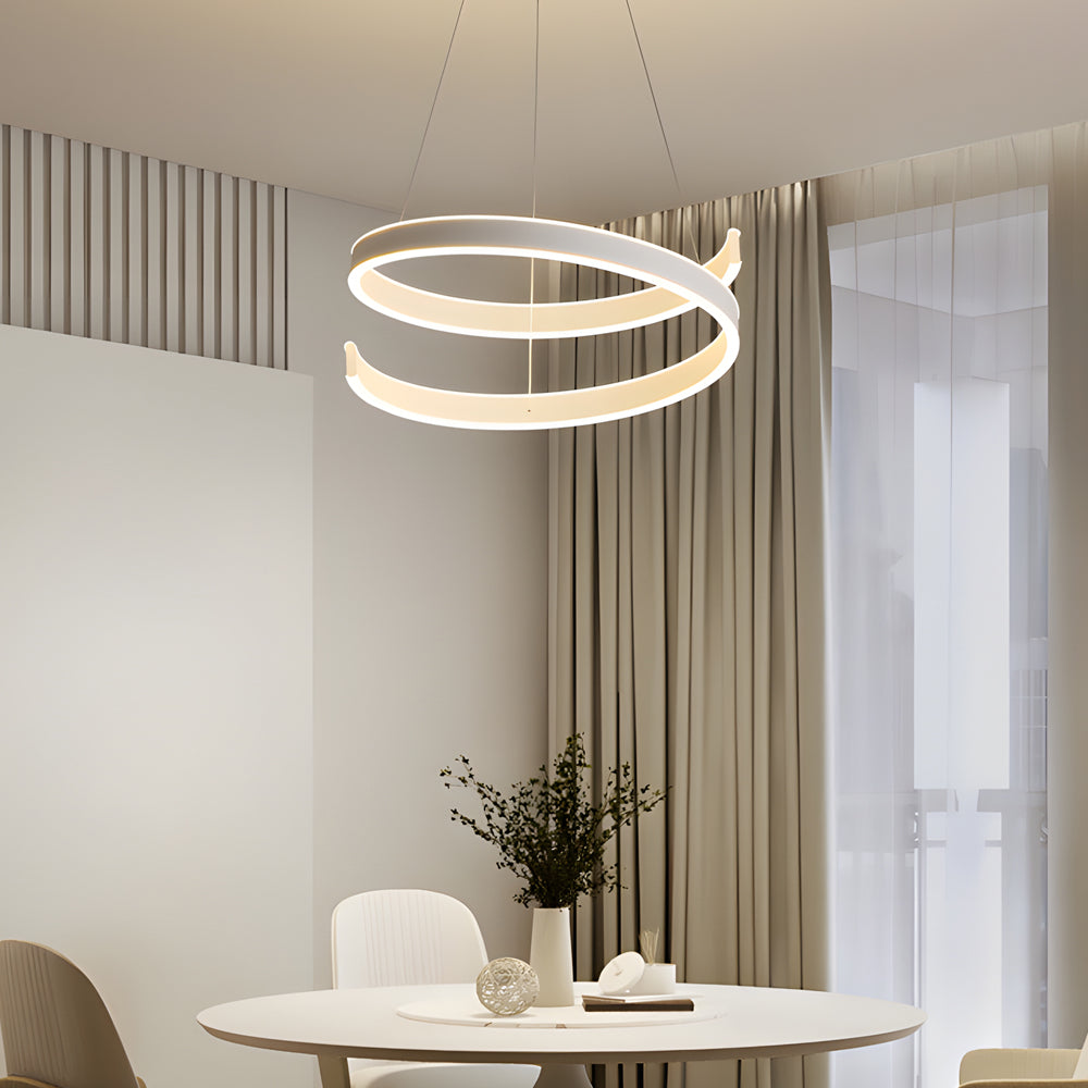 Matte White Twisted Chandelier Dimmable Led Ring Pendant Lamp