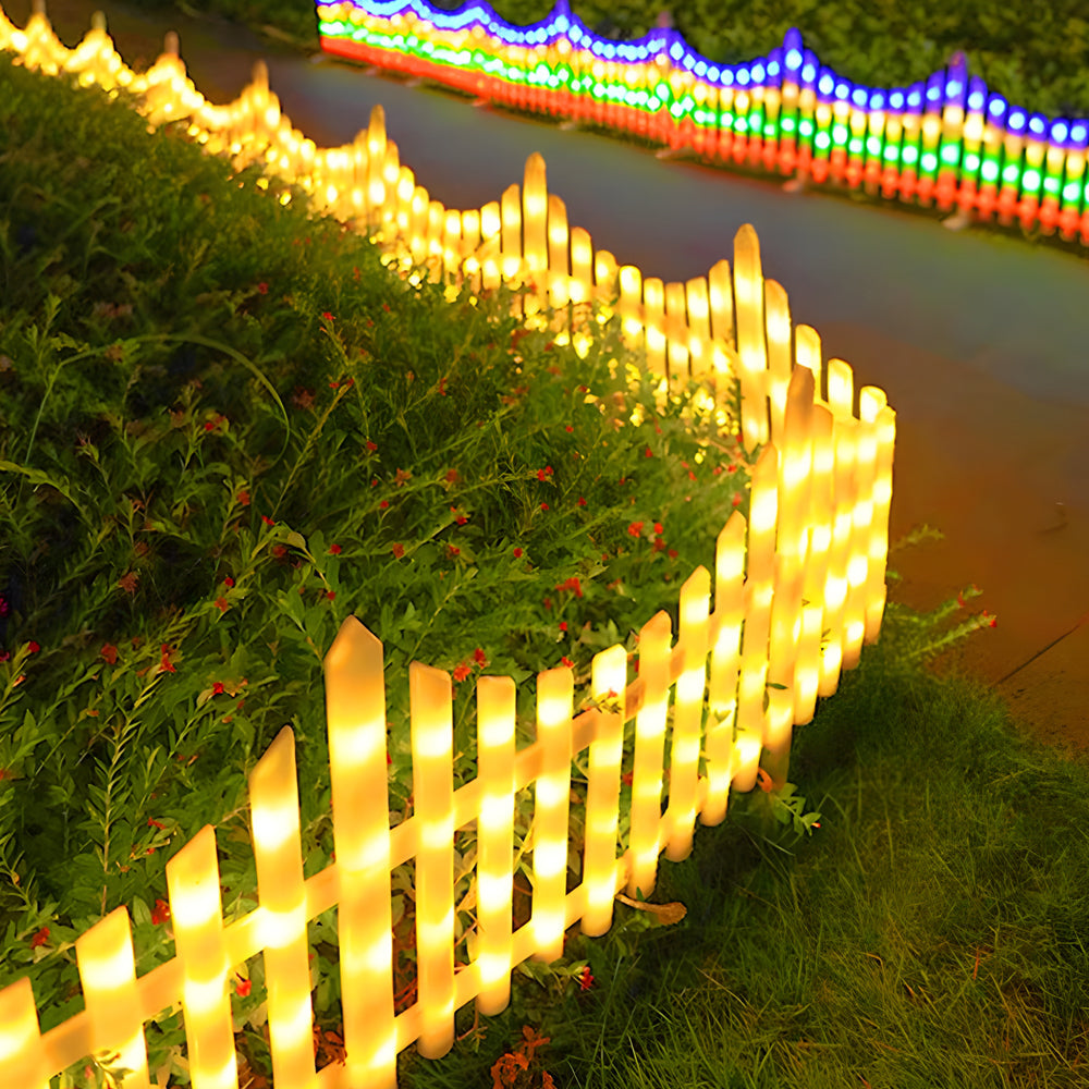 8 Pack Wave Shaped Solar Led Lighted Garden Fence For Christmas