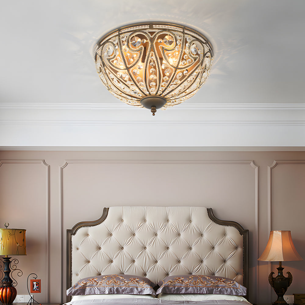 Crystal Adorned Roman Style Flush Mount Ceiling Fixture