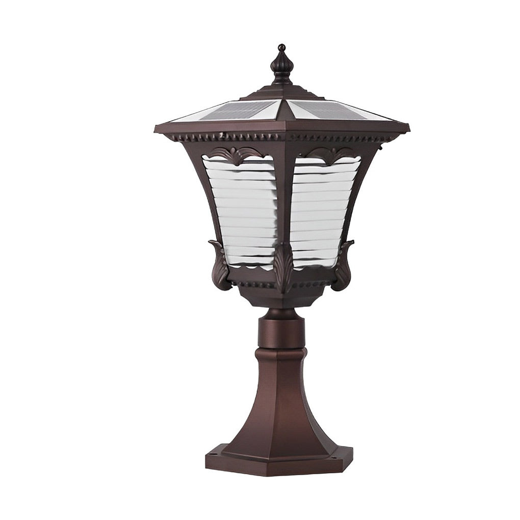 Vintage Solar LED Lawn Lamp with Ornate Top in Coffee Gold Finish