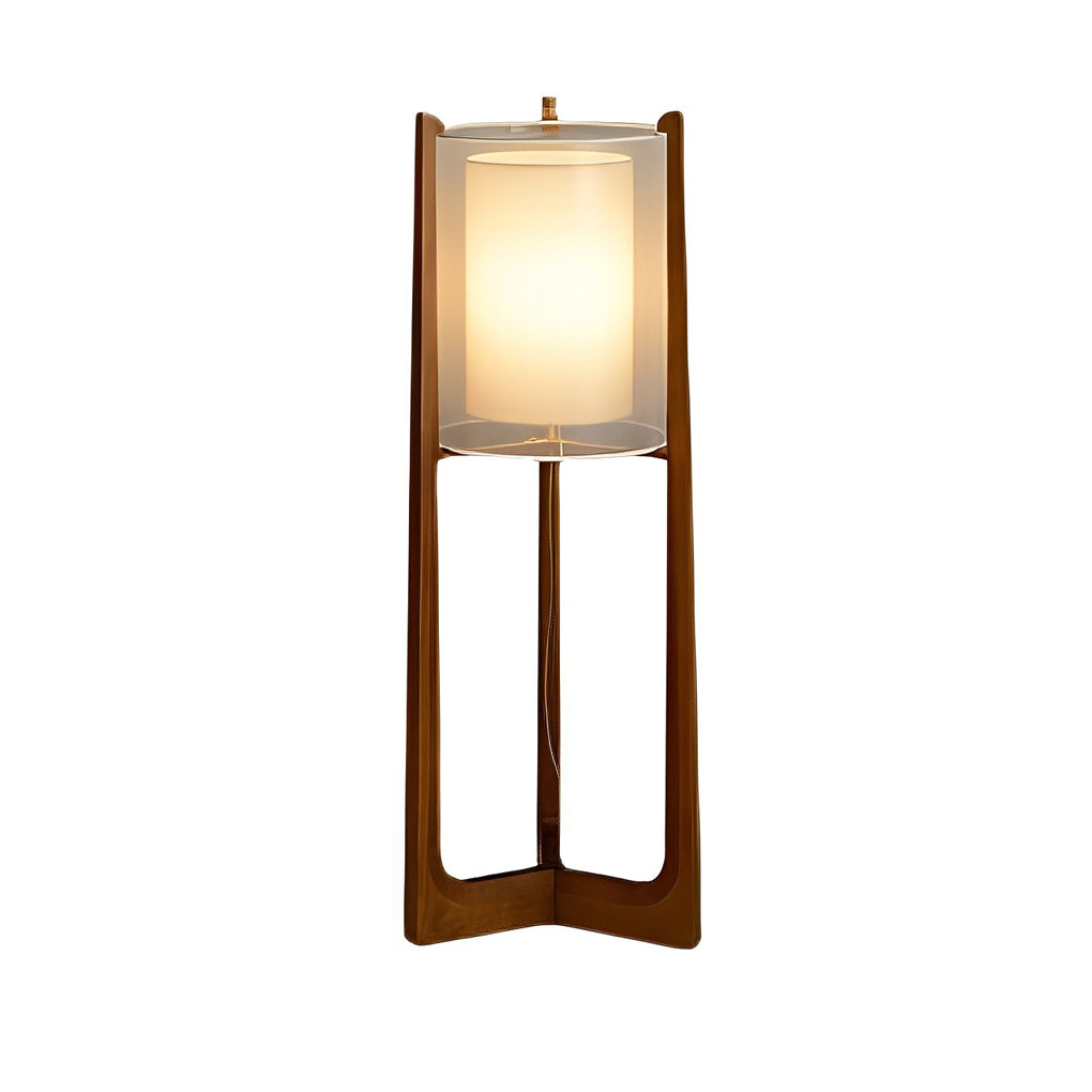 Rustic Japanese Style Wood Standing And Double Shaded Led Floor Lamp