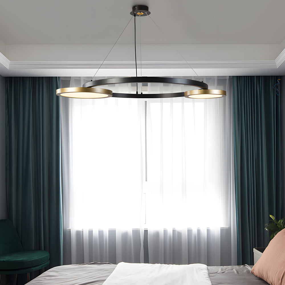 Circular Led Chandelier Multi Ring Hanging Suspension Lights In Brass Pearl Black Finish