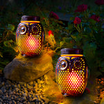 2 Pack Solar Lanterns Flickering Flame Metallic Owl Stake Solar Lights Garden Landscape Lights For Outdoor Decor