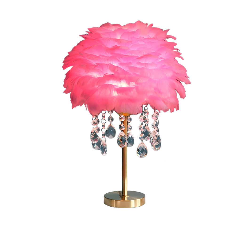 Led Feather Table Lamp With Ambient Crystal Tassels Lighting