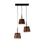 1 3 Light Rustic Wood Bucket Shade Pendant Lighting For Cafe Bar