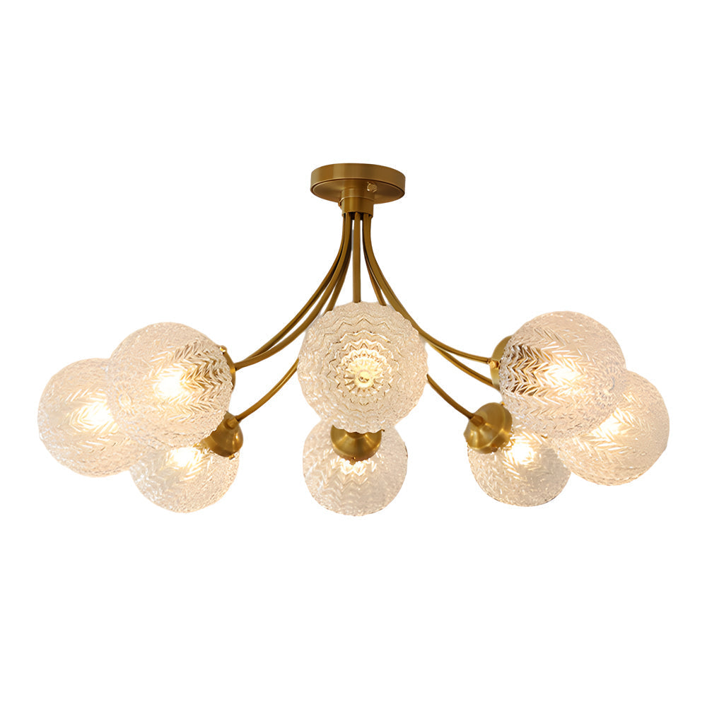 Modern Brass Carved Glass Semi Flush Mount Ceiling Light 6 8 Light