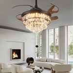 20 Black Crystal Retractable Blades Ceiling Fan With Led Lights