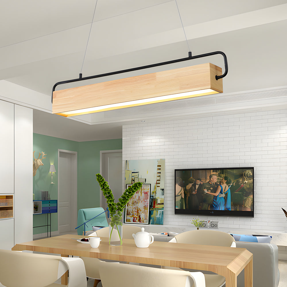 Wooden Led Dining Pendant Light Rectangle