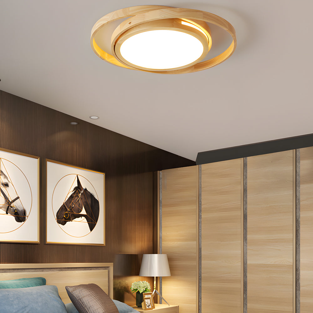 Wooden Oval Rings Round Led Flush Mount Lighting Round Acrylic Ceiling Light Bedroom Ceiling Lamp